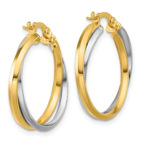 Leslie's 14K with Rhodium Polished Twist Round Hoop Earrings Image 3 Grayson & Co. Jewelers Iron Mountain, MI
