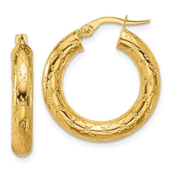 Leslie's 14K Polished Patterned Round Hoop Earrings Morin Jewelers Southbridge, MA