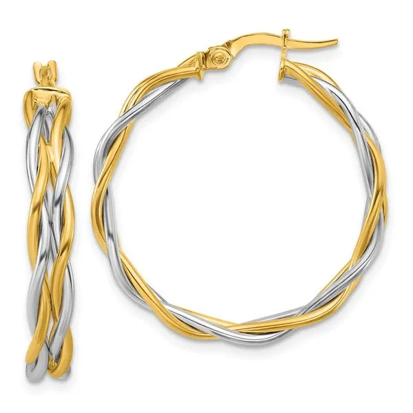 Leslie's 14K with Rhodium Polished Twisted Round Hoop Earrings Jim's Jewelers Tyler, TX