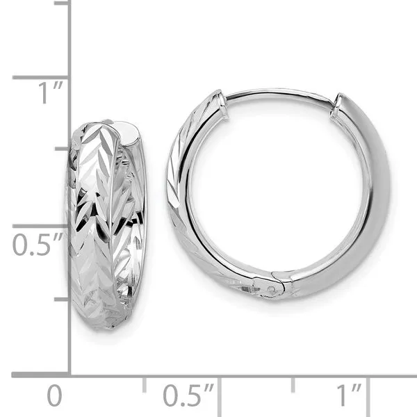 Leslie's' 14K w/White RH-plat Polish/Dia-cut Hinged Hoop Earrings Image 4 Ask Design Jewelers Olean, NY