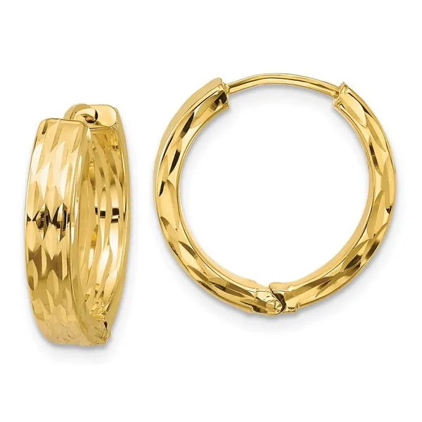 Leslie's' 14K Polished and Dia-cut Square Tube Hinged Hoop Earrings Moseley Diamond Showcase Inc Lexington, SC