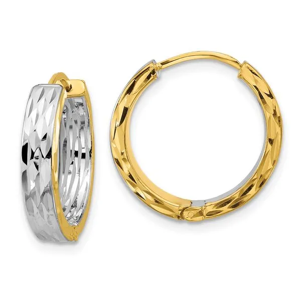 Leslie's 14K w/RH Polish/Dia-cut Square Tube Hinged Hoop Earrings Jim's Jewelers Tyler, TX