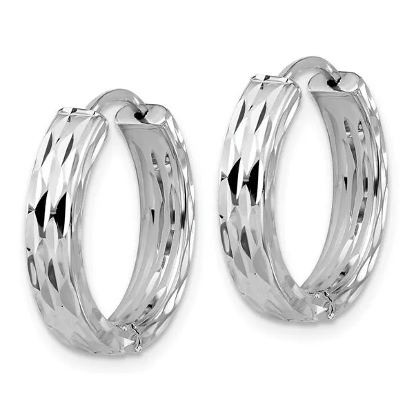 Leslie's' 14K w/Wht RH-plat Polished/Dia-cut Hinged Hoop Earrings Image 2 Spath Jewelers Bartow, FL