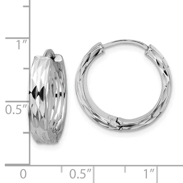Leslie's' 14K w/Wht RH-plat Polished/Dia-cut Hinged Hoop Earrings Image 4 Spath Jewelers Bartow, FL