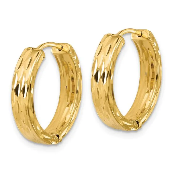 Leslie's' 14K Polished and Dia-cut Square Tube Hinged Hoop Earrings Image 2 Moseley Diamond Showcase Inc Lexington, SC