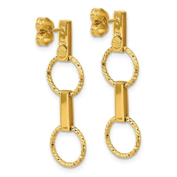 Leslie's 14K Polished and Diamond-cut Circle Dangle Post Earrings Image 3 Moseley Diamond Showcase Inc Lexington, SC