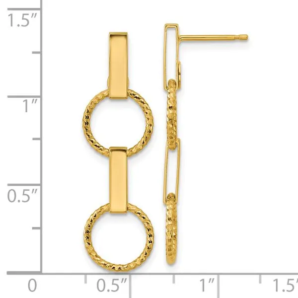 Leslie's 14K Polished and Diamond-cut Circle Dangle Post Earrings Image 4 Moseley Diamond Showcase Inc Lexington, SC