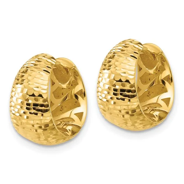 Leslie's 14K Polished and Diamond-cut Huggie Hoop Earrings Image 2 Thomas A. Davis Jewelers Holland, MI