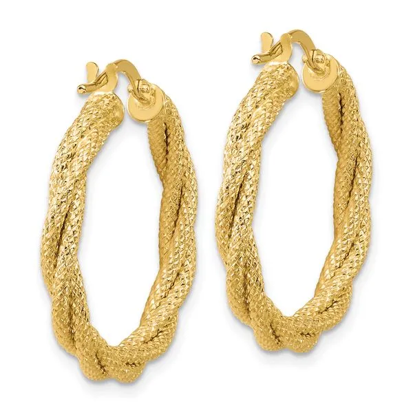 Leslie's 14K Polished and Textured Twisted Round Hoop Earrings Image 3 Mitchell's Jewelry Norman, OK