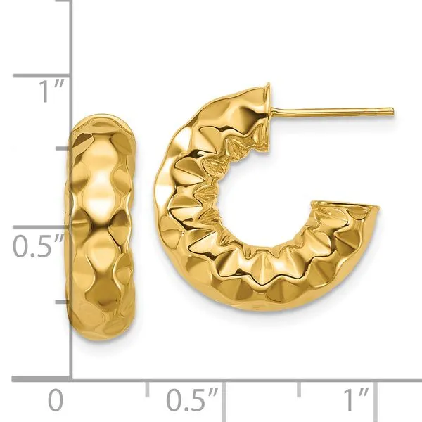 Leslie's 14K Polished and Hammered J-Hoop Post Earrings Image 4 Arlene's Fine Jewelry Vidalia, GA
