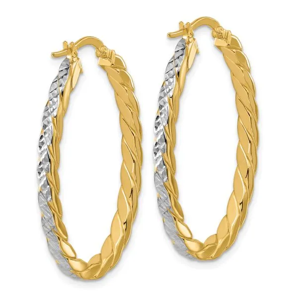 Leslie's 14K w/Rhodium Polished and Dia-Cut Oval Hoop Earrings Image 3 Trenton Jewelers Ltd. Trenton, MI