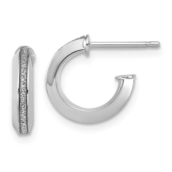 Leslie's 14K White Gold Polish Glimmer Infused J-Hoop Post Earrings Spath Jewelers Bartow, FL