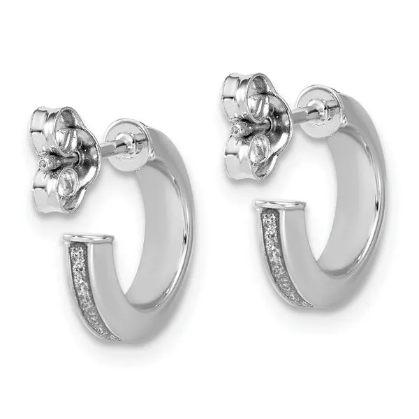 Leslie's 14K White Gold Polish Glimmer Infused J-Hoop Post Earrings Image 3 Spath Jewelers Bartow, FL