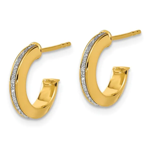 Leslie's 14K Polished Glimmer Infused J-Hoop Post Earrings Image 2 Jerald Jewelers Latrobe, PA