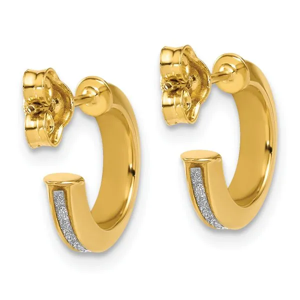 Leslie's 14K Polished Glimmer Infused J-Hoop Post Earrings Image 3 Jerald Jewelers Latrobe, PA