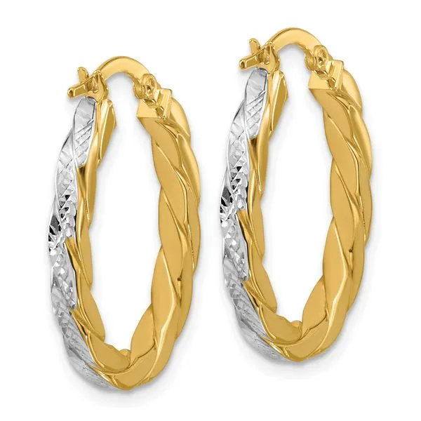 Leslie's 14K w/Rhodium Polished and Dia-Cut Oval Hoop Earrings Image 3 Jerald Jewelers Latrobe, PA