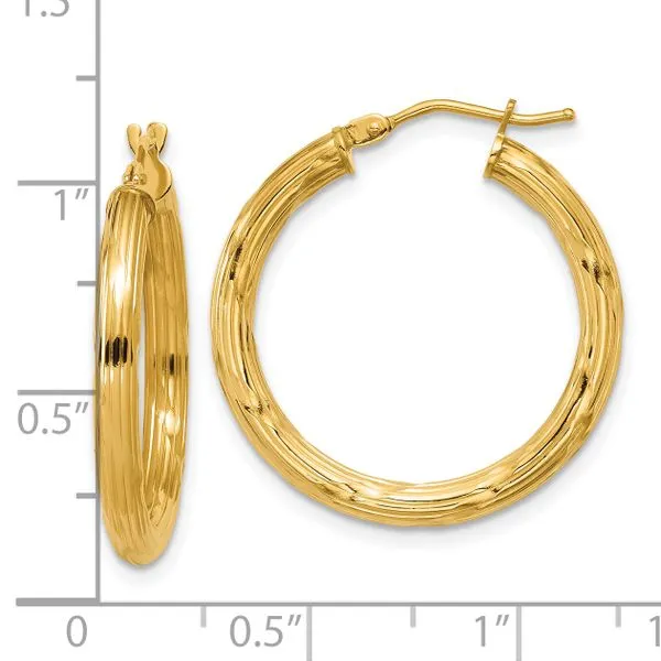 Leslie's 14K Polished and Grooved Round Hoop Earrings Image 4 Trenton Jewelers Ltd. Trenton, MI