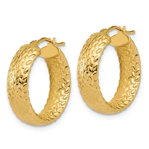 Leslie's 14K Polished Weave Design Round Hoop Earrings Image 2 K & Co Family Jewelers Eagle, ID