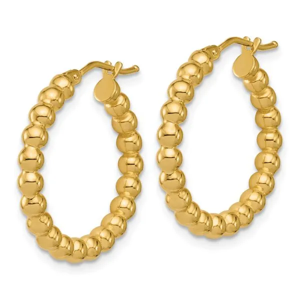 Leslie's 14K Polished Beaded Round Hoop Earrings Image 2 Gaines Jewelry FLINT, MI