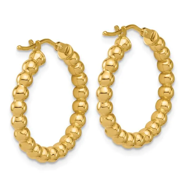 Leslie's 14K Polished Beaded Round Hoop Earrings Image 3 Spencer's Jewelers Athens, GA