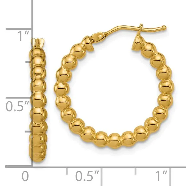 Leslie's 14K Polished Beaded Round Hoop Earrings Image 4 Gaines Jewelry FLINT, MI