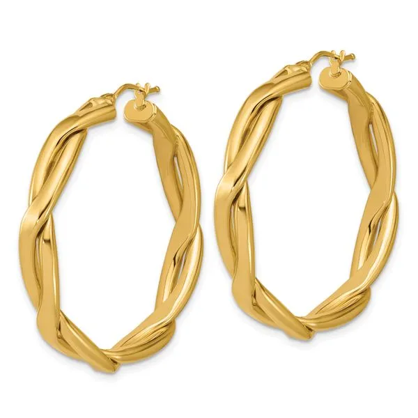 Leslie's 14K Polished Fancy Twist Round Hoop Earrings Image 2 Grayson & Co. Jewelers Iron Mountain, MI