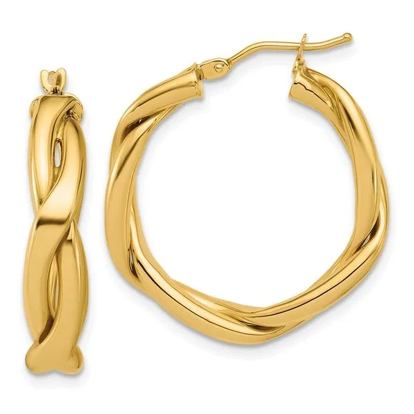 Leslie's 14K Polished Fancy Twist Round Hoop Earrings Fairfield Center Jewelers Fairfield, CT