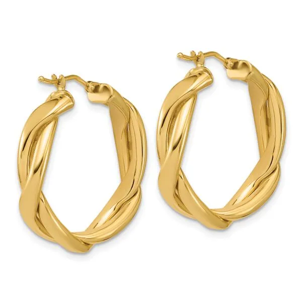 Leslie's 14K Polished Fancy Twist Round Hoop Earrings Image 3 Fairfield Center Jewelers Fairfield, CT