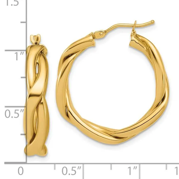 Leslie's 14K Polished Fancy Twist Round Hoop Earrings Image 4 Jim's Jewelers Tyler, TX