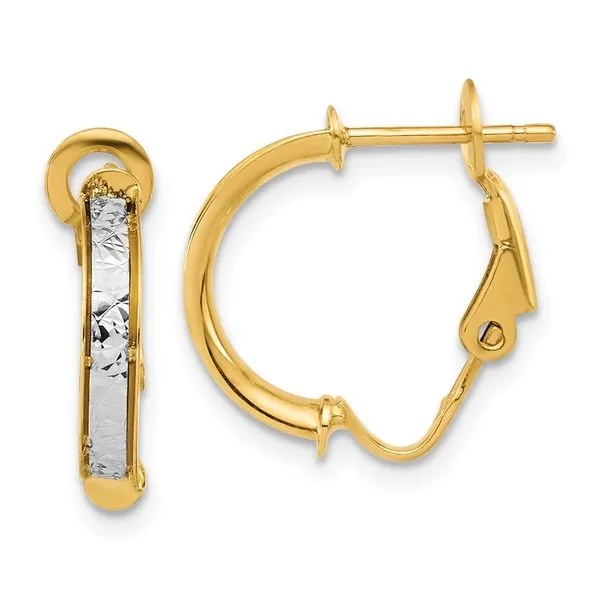 Leslie's 14K Two-tone Polished / Diamond-cut Omega Back Earrings J. West Jewelers Round Rock, TX