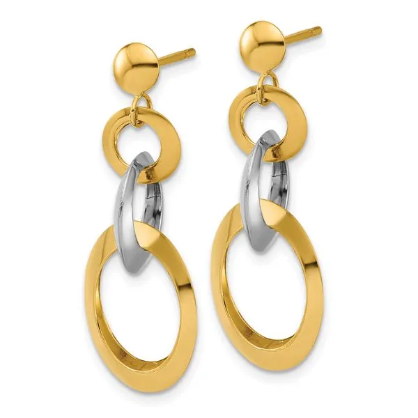 Leslie's 14K Two-tone Polished Circle Link Dangle Post Earrings Image 2 Jerald Jewelers Latrobe, PA