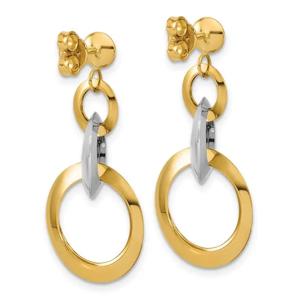 Leslie's 14K Two-tone Polished Circle Link Dangle Post Earrings Image 3 Jerald Jewelers Latrobe, PA