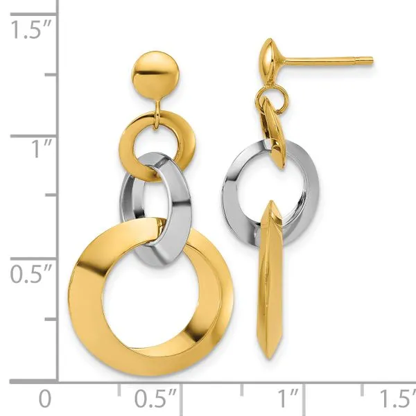 Leslie's 14K Two-tone Polished Circle Link Dangle Post Earrings Image 4 Jerald Jewelers Latrobe, PA