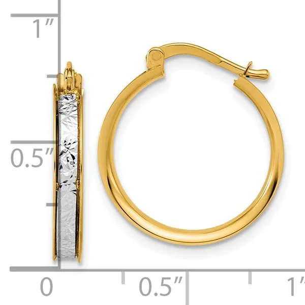 Leslie's 14K Two-tone Polished / Diamond-cut Round Hoop Earrings Image 4 Albert's Jewelers Kingsland, GA