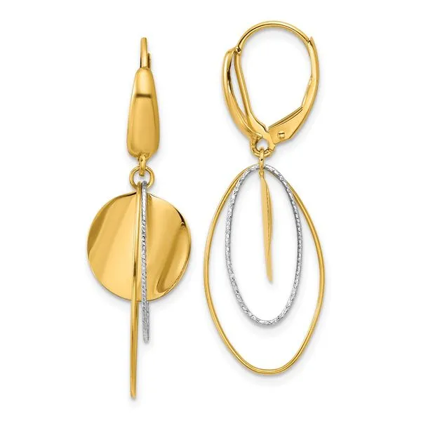 Leslie's 14K Two-tone Polished / Dia-cut Dangle Leverback Earrings Grayson & Co. Jewelers Iron Mountain, MI