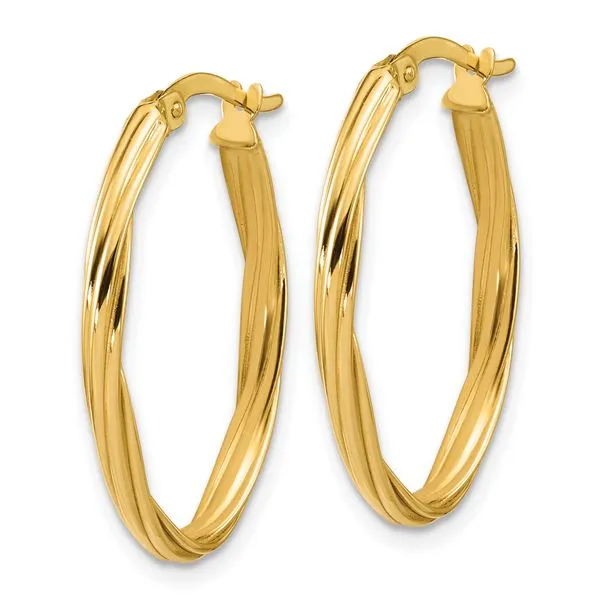 Leslie's 14K Polished and Grooved Twist Oval Hoop Earrings Image 2 Mitchell's Jewelry Norman, OK