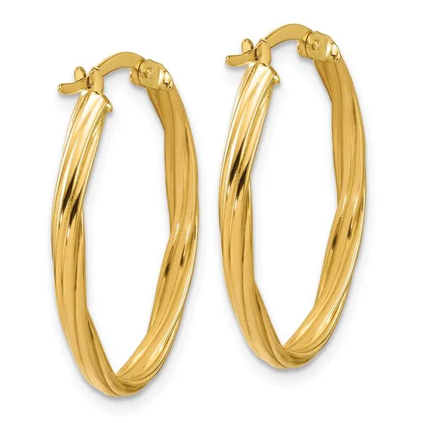 Leslie's 14K Polished and Grooved Twist Oval Hoop Earrings Image 3 Grayson & Co. Jewelers Iron Mountain, MI