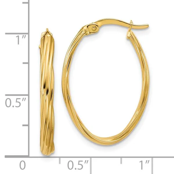 Leslie's 14K Polished and Grooved Twist Oval Hoop Earrings Image 4 Barnett Jewelers Jacksonville, FL