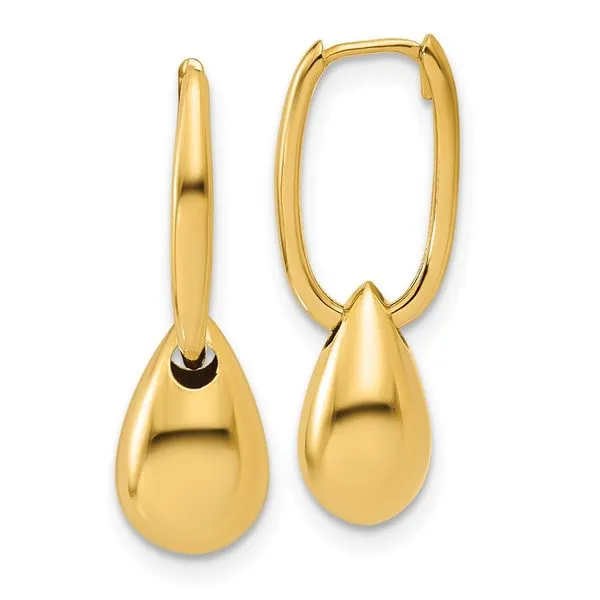 Leslie's 14K Polished Oval w/Bead Hinged Hoop Earrings Grayson & Co. Jewelers Iron Mountain, MI