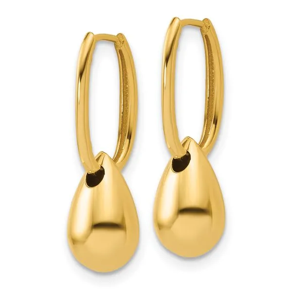 Leslie's 14K Polished Oval w/Bead Hinged Hoop Earrings Image 3 Jerald Jewelers Latrobe, PA