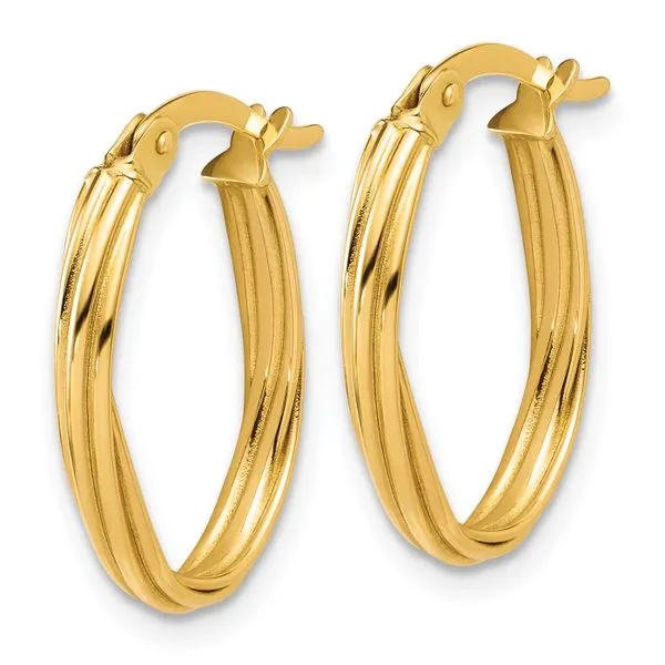 Leslie's 14K Polished and Grooved Twist Oval Hoop Earrings Image 2 Arlene's Fine Jewelry Vidalia, GA