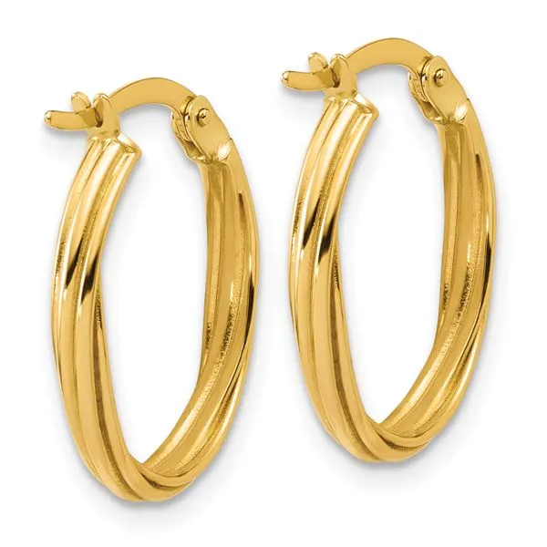 Leslie's 14K Polished and Grooved Twist Oval Hoop Earrings Image 3 Ask Design Jewelers Olean, NY