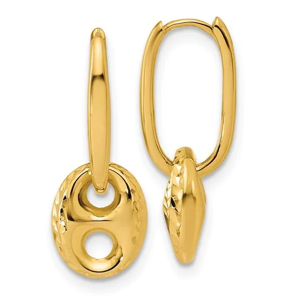 Leslie's 14K Polished/Dia-cut Mariner Bead Hinged Hoop Earrings J. Anthony Jewelers Neenah, WI
