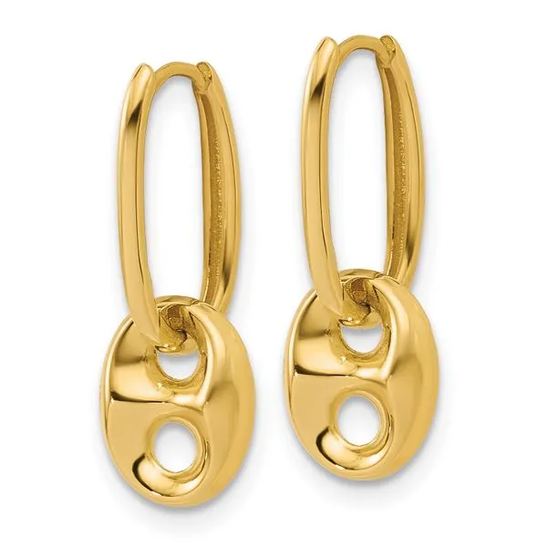 Leslie's 14K Polished/Dia-cut Mariner Bead Hinged Hoop Earrings Image 3 Gaines Jewelry FLINT, MI