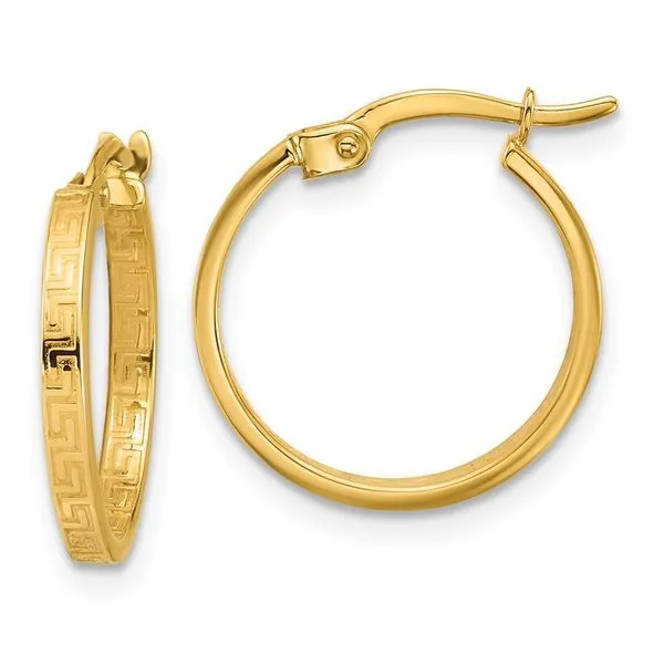 Leslie's 14K Polished Greek Key Round Hoop Earrings Trenton Jewelers Ltd. Trenton, MI