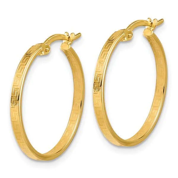 Leslie's 14K Polished Greek Key Round Hoop Earrings Image 2 Mitchell's Jewelry Norman, OK