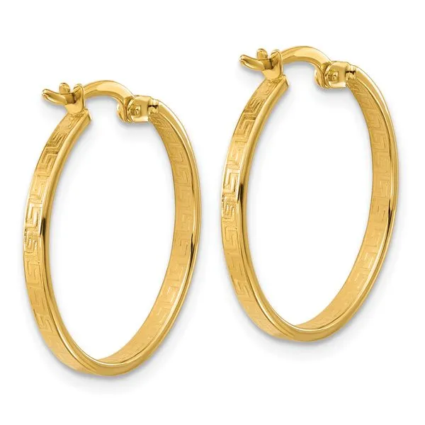 Leslie's 14K Polished Greek Key Round Hoop Earrings Image 3 Alexander Fine Jewelers Fort Gratiot, MI