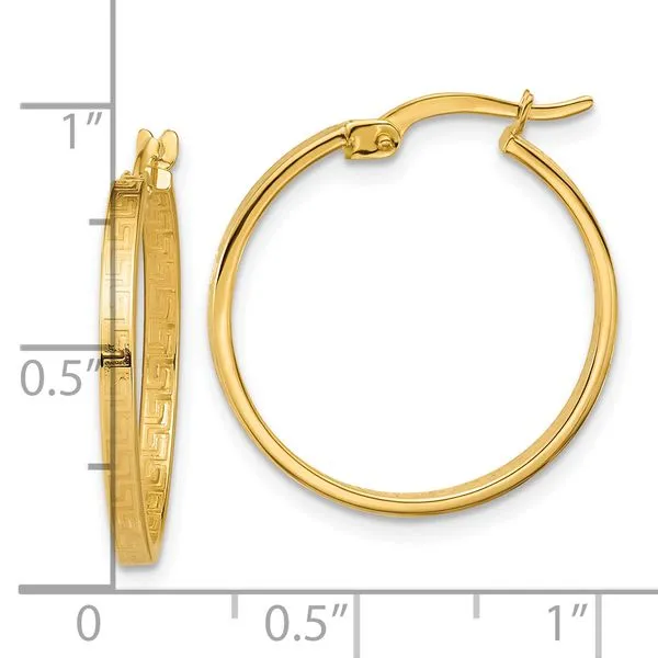 Leslie's 14K Polished Greek Key Round Hoop Earrings Image 4 Diny's Jewelers Middleton, WI