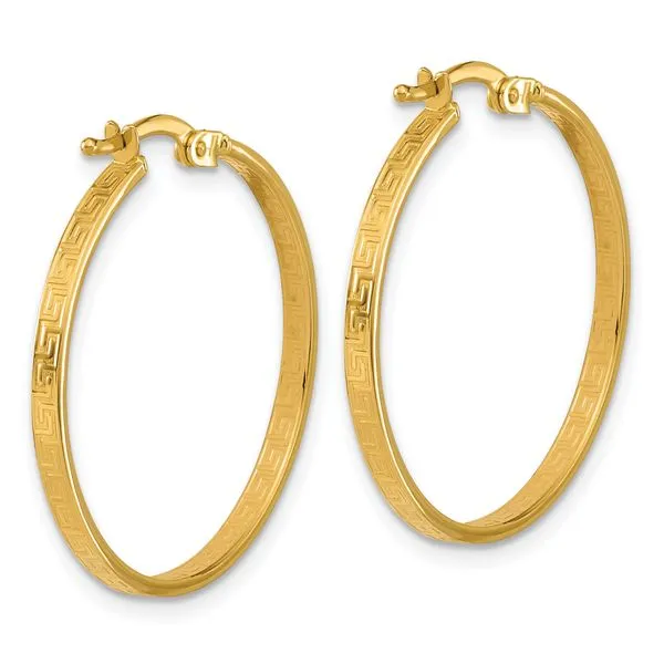 Leslie's 14K Polished Greek Key Round Hoop Earrings Image 3 J. Garett Jewelers Wilmington, NC