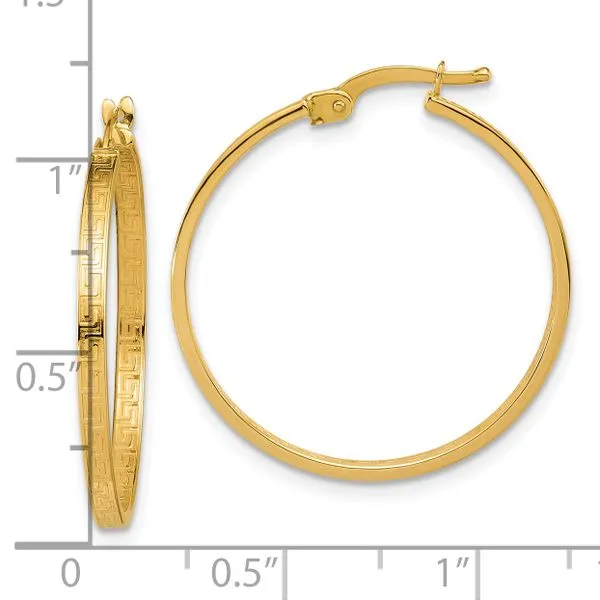 Leslie's 14K Polished Greek Key Round Hoop Earrings Image 4 Grayson & Co. Jewelers Iron Mountain, MI